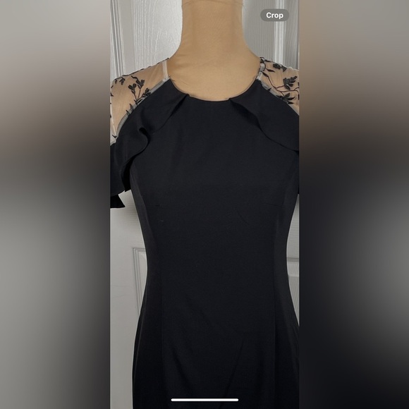 MOLLY BRACKEN ~Elegant Black Dress with Sheer Floral Sleeves Size Small - Picture 4 of 9